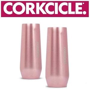 Corkcicle Wine Flutes - One Pair of Rose Metalic Stemless Stainless Steel 7 oz